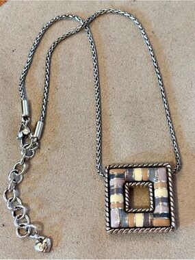 🆕Listing! Brighton Cabana necklace Square pendant Neutral toned stripes Retired